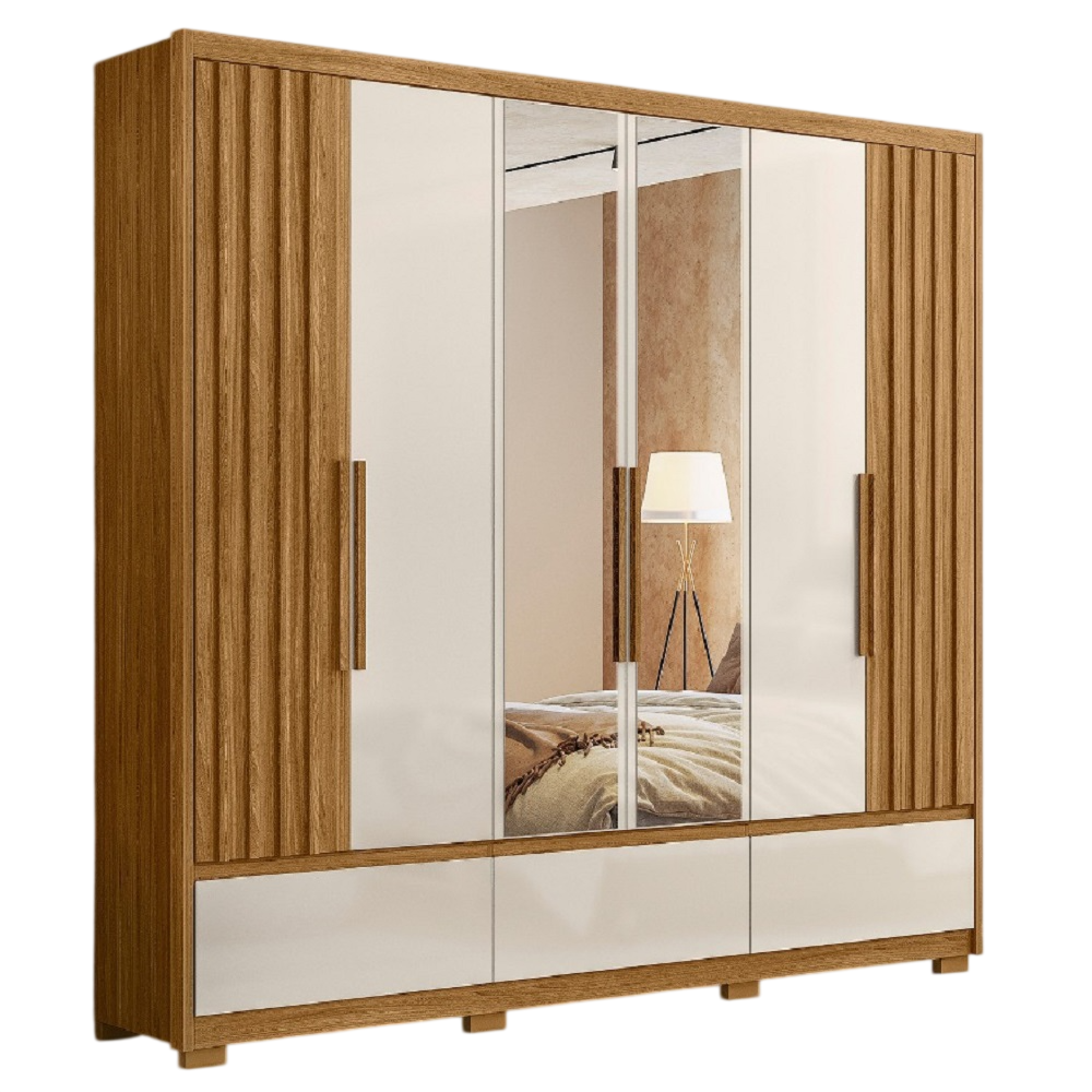 Guarda-Roupa Casal 6 Portas 5 Gavetas com Espelho Freij&oacute;/Off White Moval Amazonas